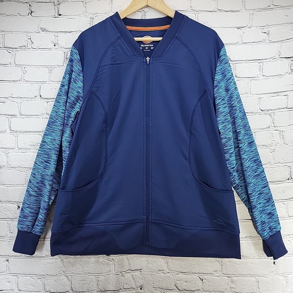 Unbranded Women's Navy Zip-Front Jacket with Teal Patterned Sleeves